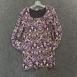 J Jill Tunic Women's Large Tall Purple Floral Print Long Sleeve Soft Stretch